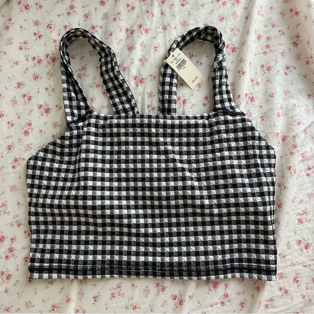 NWT Aerie Gingham Squareneck Longline Tanktop w Built in Shelf - Large